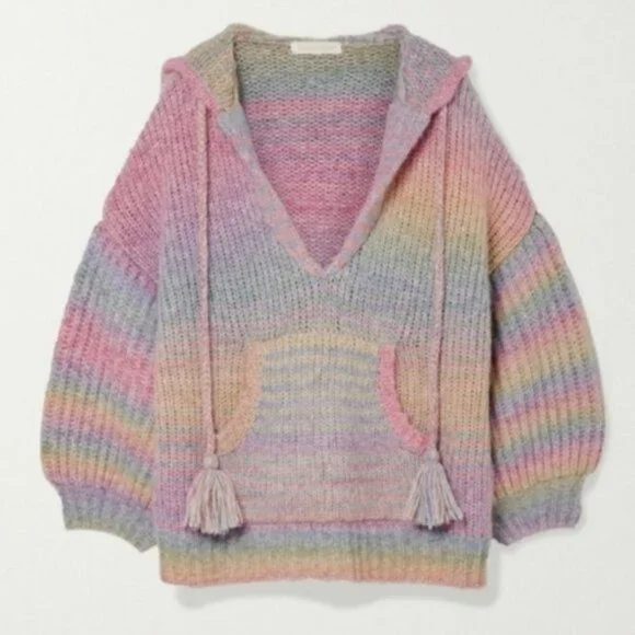 Loveshackfancy Remington Rainbow Ombre Striped Hoodie Medium Large